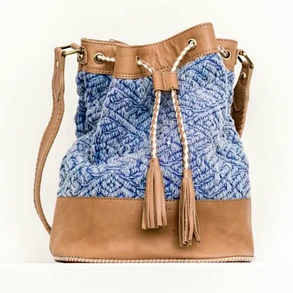Sessùn Tomesha Drawstring Bag Indie Blue Natural Leather Retails For $185